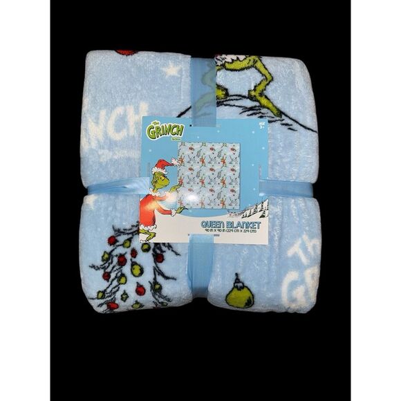How‎ The Grinch Stole Christmas Plush Throw Blanket Queen 90x90 Blue - Picture 1 of 7